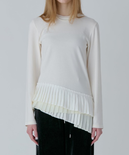 LE CIEL BLEU(ルシェルブルー)の「ロングスリーブジャージートップw/フリルヘム / Long Sleeve Jersey Top w/Frilled Hem(Tシャツ/カットソー・レディース・ホワイト/チャコールグレー/ブラック・36)」の7枚目の写真