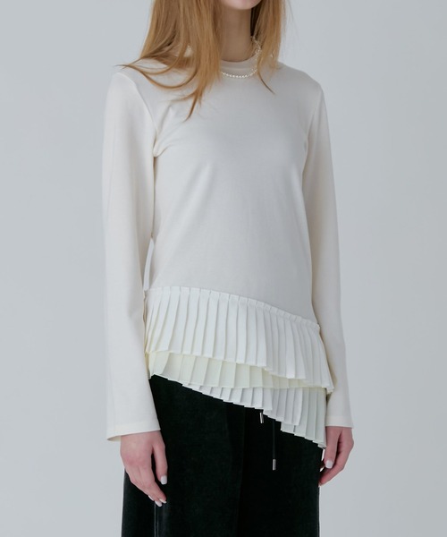 LE CIEL BLEU(ルシェルブルー)の「ロングスリーブジャージートップw/フリルヘム / Long Sleeve Jersey Top w/Frilled Hem(Tシャツ/カットソー・レディース・ホワイト/チャコールグレー/ブラック・36)」の6枚目の写真