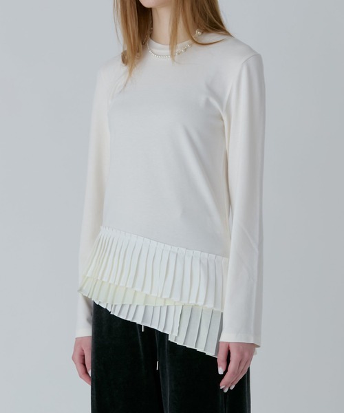 LE CIEL BLEU(ルシェルブルー)の「ロングスリーブジャージートップw/フリルヘム / Long Sleeve Jersey Top w/Frilled Hem(Tシャツ/カットソー・レディース・ホワイト/チャコールグレー/ブラック・36)」の5枚目の写真