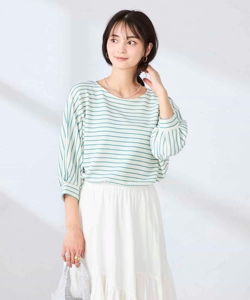 a.v.v(アーヴェヴェ)の「ボーダードルマントップス【WEB限定】(Tシャツ/カットソー・レディース・ミント/クリーム/ブルー/アイボリー・36/40/38)」の3枚目の写真