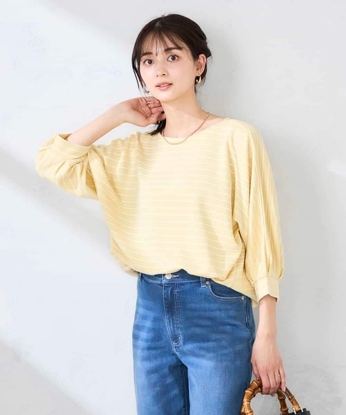 a.v.v(アーヴェヴェ)の「ボーダードルマントップス【WEB限定】(Tシャツ/カットソー・レディース・ミント/クリーム/ブルー/アイボリー・36/40/38)」の5枚目の写真