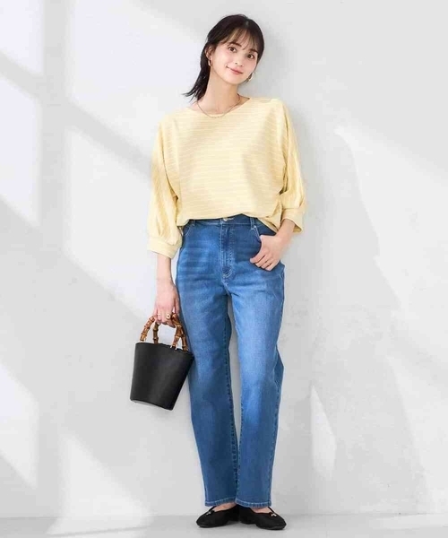 a.v.v(アーヴェヴェ)の「ボーダードルマントップス【WEB限定】(Tシャツ/カットソー・レディース・ミント/クリーム/ブルー/アイボリー・36/40/38)」の6枚目の写真