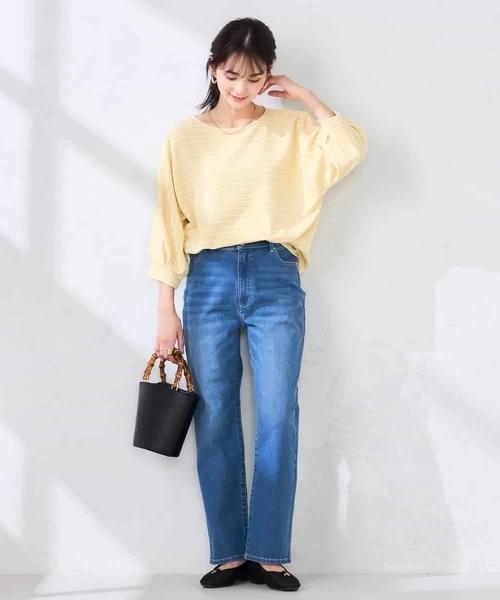 a.v.v(アーヴェヴェ)の「ボーダードルマントップス【WEB限定】(Tシャツ/カットソー・レディース・ミント/クリーム/ブルー/アイボリー・36/40/38)」の7枚目の写真