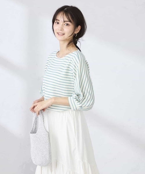 a.v.v(アーヴェヴェ)の「ボーダードルマントップス【WEB限定】(Tシャツ/カットソー・レディース・ミント/クリーム/ブルー/アイボリー・36/40/38)」の10枚目の写真