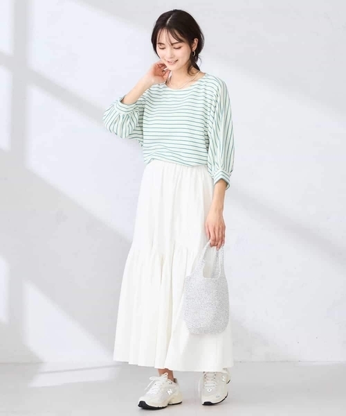 a.v.v(アーヴェヴェ)の「ボーダードルマントップス【WEB限定】(Tシャツ/カットソー・レディース・ミント/クリーム/ブルー/アイボリー・36/40/38)」の15枚目の写真