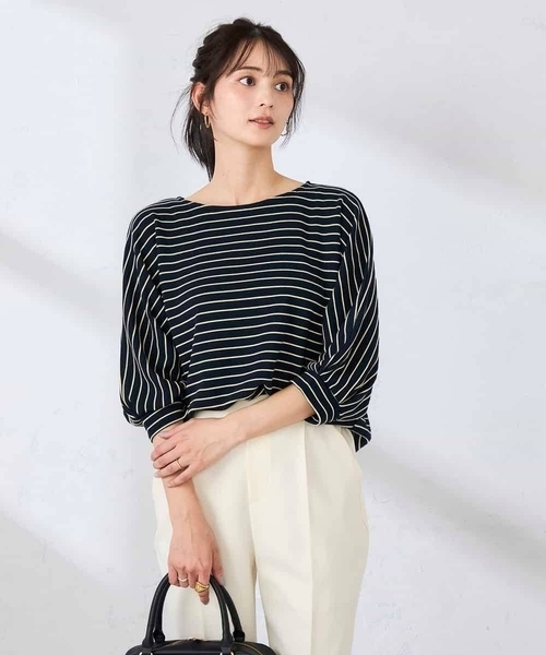 a.v.v(アーヴェヴェ)の「ボーダードルマントップス【WEB限定】(Tシャツ/カットソー・レディース・ミント/クリーム/ブルー/アイボリー・36/40/38)」の16枚目の写真