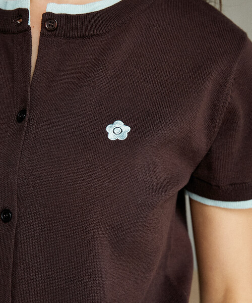 PUBLUX（パブリュクス）の「MARY QUANT × PUBLUX/マリークワント レイヤード風 ショートスリーブ ニット カーディガン　限定展開（カーディガン/ボレロ・レディース・ブラック/ネイビー/グレー/ブラウン・ﾌﾘ-）」の9枚目の写真