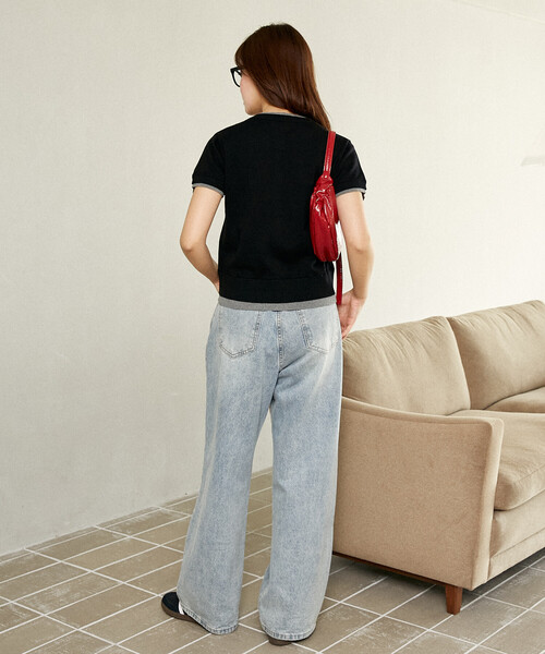 PUBLUX（パブリュクス）の「MARY QUANT × PUBLUX/マリークワント レイヤード風 ショートスリーブ ニット カーディガン　限定展開（カーディガン/ボレロ・レディース・ブラック/ネイビー/グレー/ブラウン・ﾌﾘ-）」の20枚目の写真