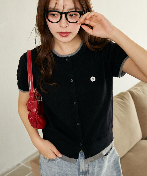 PUBLUX（パブリュクス）の「MARY QUANT × PUBLUX/マリークワント レイヤード風 ショートスリーブ ニット カーディガン　限定展開（カーディガン/ボレロ・レディース・ブラック/ネイビー/グレー/ブラウン・ﾌﾘ-）」の21枚目の写真