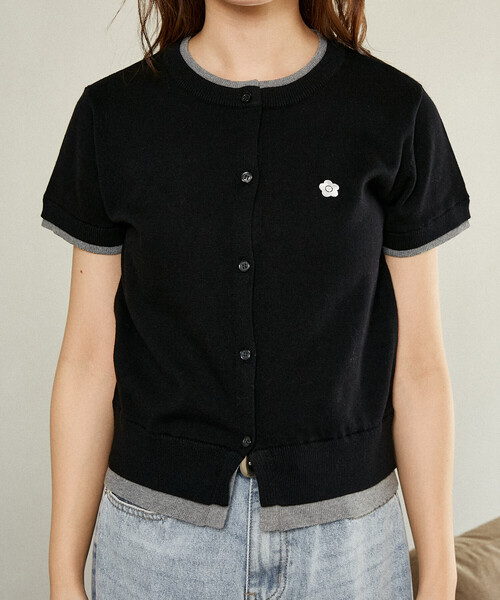 PUBLUX（パブリュクス）の「MARY QUANT × PUBLUX/マリークワント レイヤード風 ショートスリーブ ニット カーディガン　限定展開（カーディガン/ボレロ・レディース・ブラック/ネイビー/グレー/ブラウン・ﾌﾘ-）」の22枚目の写真