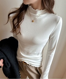 ほどよい華やぎのモックネックフリルトップス フリル レイヤード ジャケットスタイル インナー ジャケットコーデ トップス 春服 セレモニー フォーマル ビジネス 就活 シアー素材 伸縮性 オフィスカジュアル
