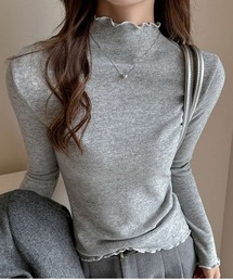 ほどよい華やぎのモックネックフリルトップス フリル レイヤード ジャケットスタイル インナー ジャケットコーデ トップス 春服 セレモニー フォーマル ビジネス 就活 シアー素材 伸縮性 オフィスカジュアル