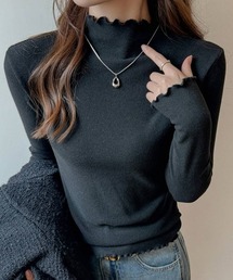 ほどよい華やぎのモックネックフリルトップス フリル レイヤード ジャケットスタイル インナー ジャケットコーデ トップス 春服 セレモニー フォーマル ビジネス 就活 シアー素材 伸縮性 オフィスカジュアル