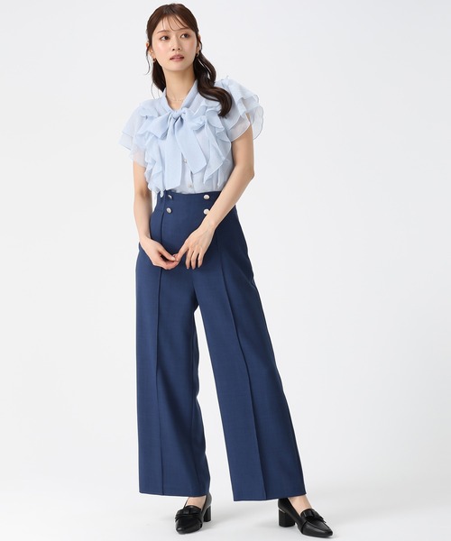 MISCH MASCH（ミッシュマッシュ）の「2026春夏新作 ボウタイフリルシアーラメブラウス（シャツ/ブラウス・レディース・グリーン/ホワイト/ブルー・ﾌﾘ-）」の9枚目の写真