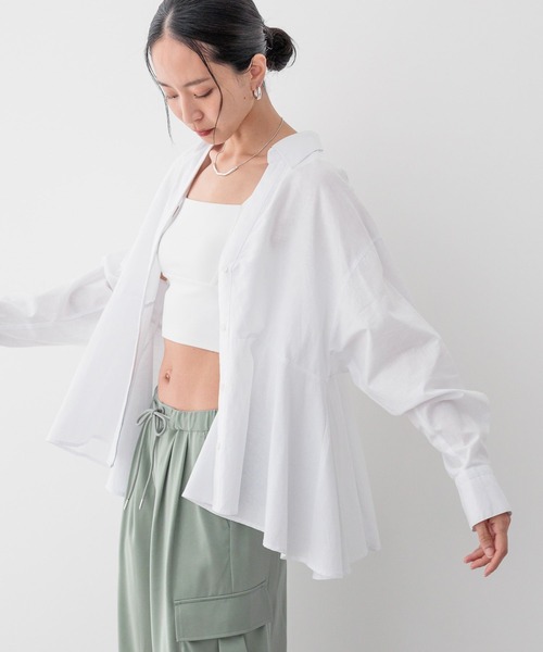 HEREIAM(ヘレイアム)の「【HEREIAM】テックリネンペプラムシャツ(シャツ/ブラウス・レディース・スカイブルー/ブラック/モカ/ホワイト・FREE)」の1枚目の写真