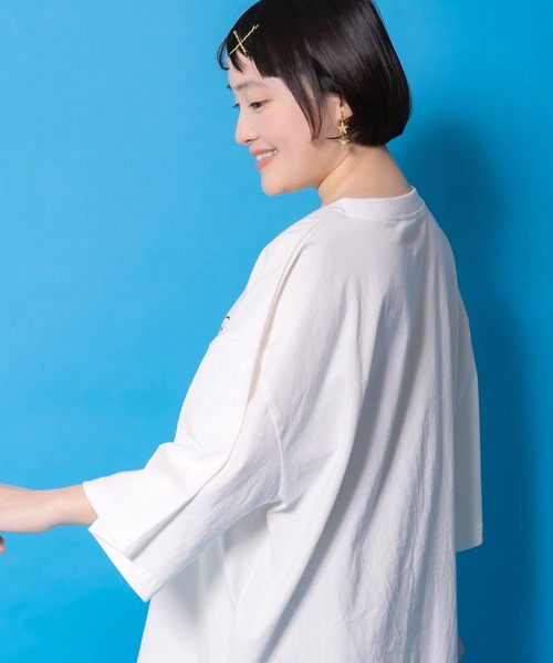 ScoLar Parity（スカラーパリティ）の「361121：カセットテープにからまるネコTシャツ（Tシャツ/カットソー・レディース・イエロー/ブラック/オフホワイト・M/S）」の9枚目の写真