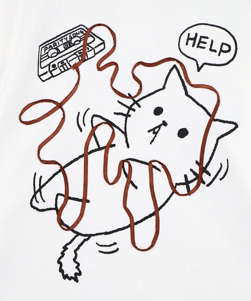 ScoLar Parity（スカラーパリティ）の「361121：カセットテープにからまるネコTシャツ（Tシャツ/カットソー・レディース・イエロー/ブラック/オフホワイト・M/S）」の15枚目の写真