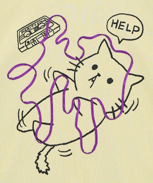 ScoLar Parity（スカラーパリティ）の「361121：カセットテープにからまるネコTシャツ（Tシャツ/カットソー・レディース・イエロー/ブラック/オフホワイト・M/S）」の17枚目の写真