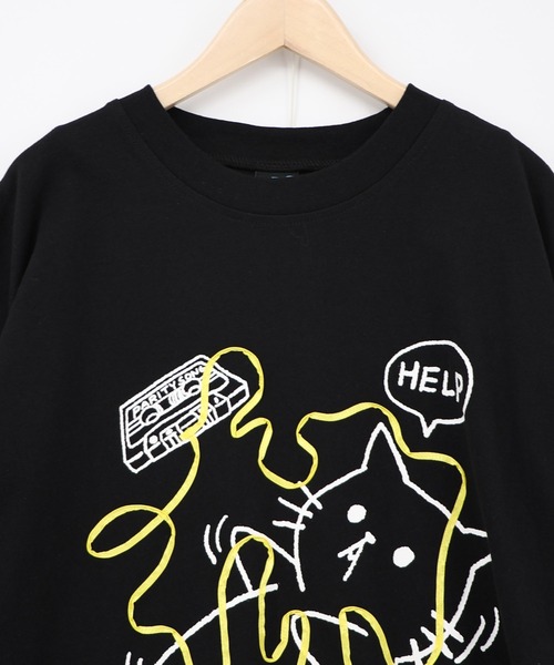 ScoLar Parity（スカラーパリティ）の「361121：カセットテープにからまるネコTシャツ（Tシャツ/カットソー・レディース・イエロー/ブラック/オフホワイト・M/S）」の18枚目の写真