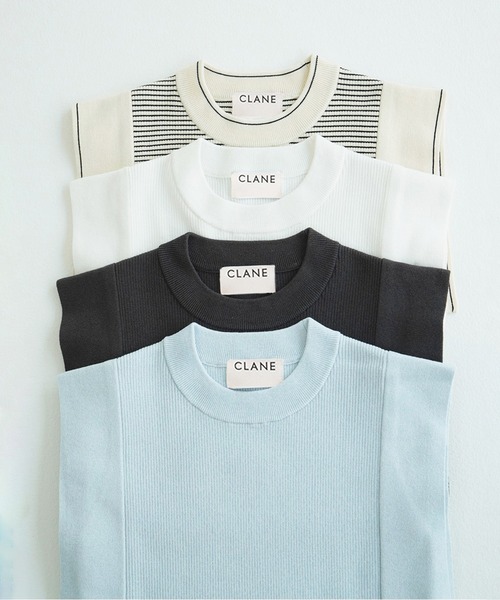 CLANE(クラネ)の「SQUARE SLEEVE KNIT TOPS(ニット/セーター・レディース・チャコールグレー/ブルー/ホワイト系/ホワイト・1/2)」の14枚目の写真