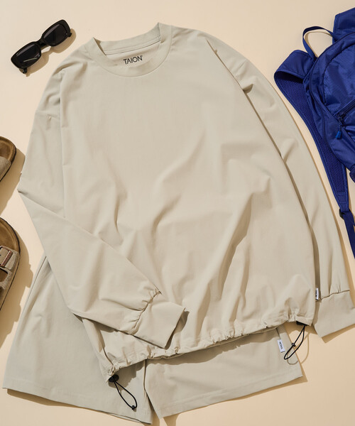 FREAK'S STORE（フリークスストア）の「限定展開 TAION × FREAK'S STORE/タイオン <UVカット・吸水速乾・接触冷感・抗菌・ストレッチ>別注 ロング スリーブ トップス ショーツ セットアップ（セットアップ・レディース・ベージュ/ライトグレー/ブラック/インディゴブルー・ﾌﾘ-）」の8枚目の写真