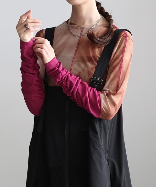 Sawa a la mode(サワアラモード)の「ギャザースリーブシアートップス(Tシャツ/カットソー・レディース・ブラック/モカ/ブラウン・FREE)」の2枚目の写真