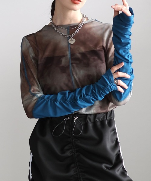Sawa a la mode(サワアラモード)の「ギャザースリーブシアートップス(Tシャツ/カットソー・レディース・ブラック/モカ/ブラウン・FREE)」の3枚目の写真