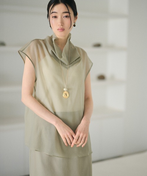 LAULEN（ローレン）の「sheer drape acetate blend blouse /シアードレープアセテートブレンドブラウス（シャツ/ブラウス・レディース・ブラウン/ベージュ/アイボリー・FREE）」の6枚目の写真