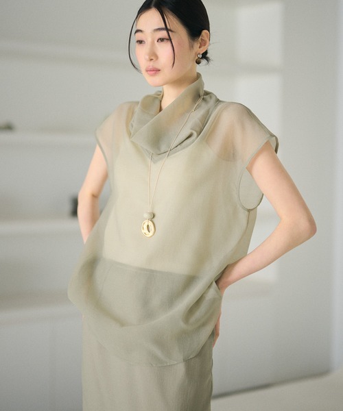 LAULEN（ローレン）の「sheer drape acetate blend blouse /シアードレープアセテートブレンドブラウス（シャツ/ブラウス・レディース・ブラウン/ベージュ/アイボリー・FREE）」の7枚目の写真