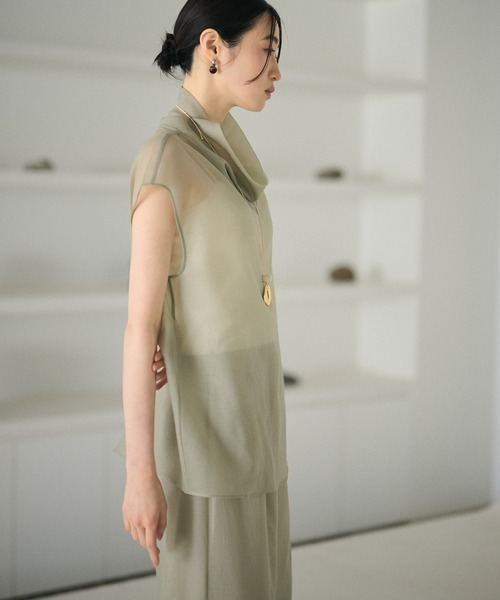 LAULEN（ローレン）の「sheer drape acetate blend blouse /シアードレープアセテートブレンドブラウス（シャツ/ブラウス・レディース・ブラウン/ベージュ/アイボリー・FREE）」の9枚目の写真