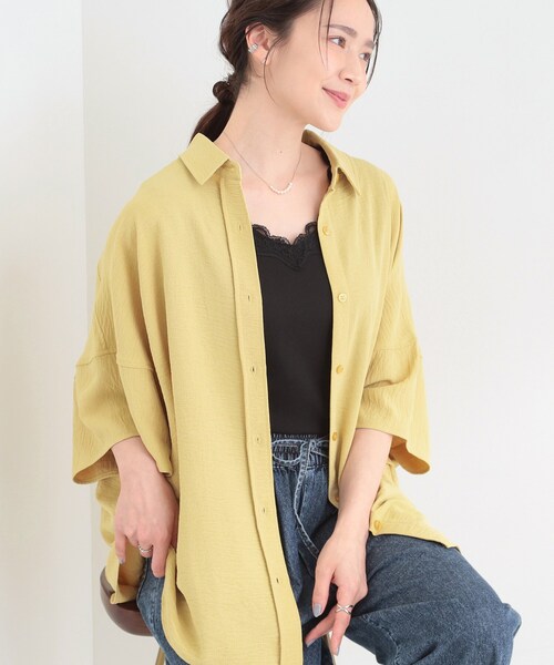 SHOO・LA・RUE(シューラルー)の「【洗濯後しわになりにくい/体型カバー】きちんとゆるっと 大人の抜け感 ポンチョ風カラーシャツ(シャツ/ブラウス・レディース・ネイビー/ベージュ/グリーン/ライトブルー/イエロー系その他/チャコールグレー/グレー・00)」の7枚目の写真