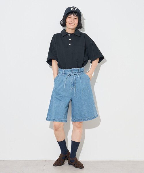 FREAK'S STORE(フリークスストア)の「RED KAP × FREAK'S STORE/レッドキャップ 別注 紐付き タックハーフパンツ(チノパンツ・レディース・サックスブルー/ブラック/ベージュ/ブラック系その他・MEDIUM/SMALL)」の5枚目の写真
