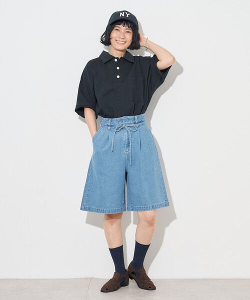FREAK'S STORE(フリークスストア)の「RED KAP × FREAK'S STORE/レッドキャップ 別注 紐付き タックハーフパンツ(チノパンツ・レディース・サックスブルー/ブラック/ベージュ/ブラック系その他・MEDIUM/SMALL)」の6枚目の写真