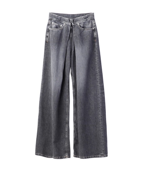 JOHN LAWRENCE SULLIVAN(ジョンローレンスサリバン)の「【JOHN LAWRENCE SULLIVAN/ジョンローレンスサリバン】WASHED DENIM WIDE PANTS (SHORT LENGTH)/ウォッシュドデニムワイドパンツ(デニムパンツ・レディース・ブラック/インディゴブルー・S/M)」の2枚目の写真