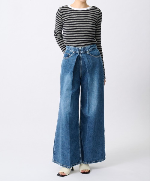 JOHN LAWRENCE SULLIVAN(ジョンローレンスサリバン)の「【JOHN LAWRENCE SULLIVAN/ジョンローレンスサリバン】WASHED DENIM WIDE PANTS (SHORT LENGTH)/ウォッシュドデニムワイドパンツ(デニムパンツ・レディース・ブラック/インディゴブルー・S/M)」の3枚目の写真