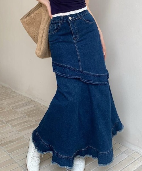 semplice(センプリチェ)の「デニム マキシスカート(スカート・レディース・ブルー・L/M/S)」の1枚目の写真