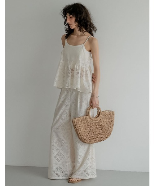 Re:EDIT（リエディ）の「[2026 SUMMER COLLECTION]ストレッチブロックレースリラックスパンツ（その他パンツ・レディース・ブラック/アイボリー・LARGE/MEDIUM）」の7枚目の写真