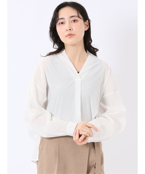 m.f.editorial(エムエフエディトリアル)の「【スキッパー チュニック】m.f.エディトリアル レディース シアーワッシャー プルオーバー シャツ(シャツ/ブラウス・レディース・ベージュ/アイボリー・FREE)」の1枚目の写真