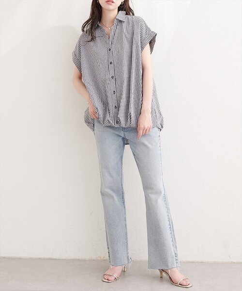natural couture(ナチュラルクチュール)の「ギンガムチェック半袖シャツブラウス(シャツ/ブラウス・レディース・ネイビー/ベージュ/ブラック・MEDIUM)」の9枚目の写真