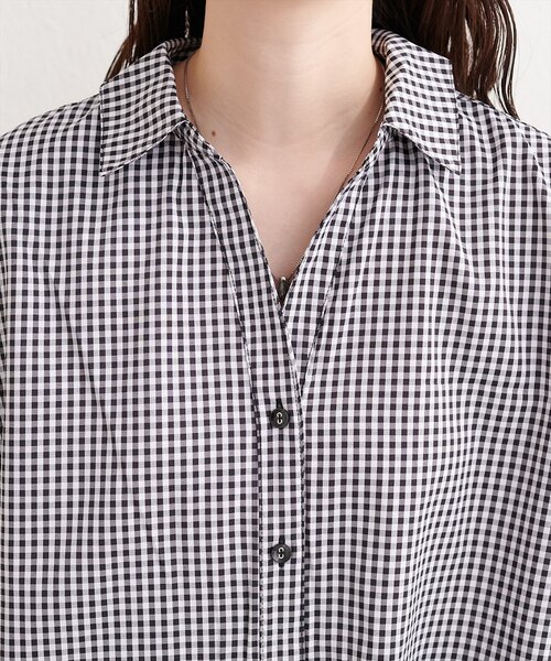natural couture(ナチュラルクチュール)の「ギンガムチェック半袖シャツブラウス(シャツ/ブラウス・レディース・ネイビー/ベージュ/ブラック・MEDIUM)」の13枚目の写真