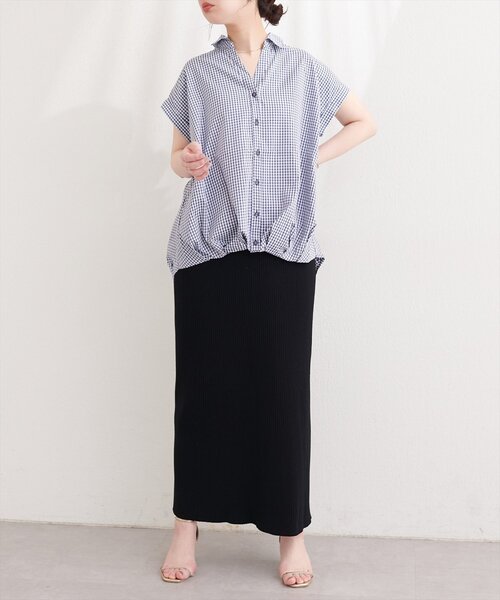 natural couture(ナチュラルクチュール)の「ギンガムチェック半袖シャツブラウス(シャツ/ブラウス・レディース・ネイビー/ベージュ/ブラック・MEDIUM)」の22枚目の写真