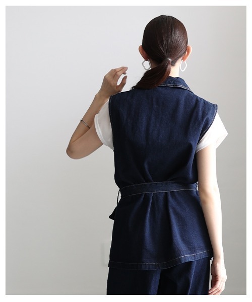 Sawa a la mode（サワアラモード）の「デニムベスト＆ワイドパンツセットアップ（セットアップ・レディース・ネイビー・FREE）」の9枚目の写真