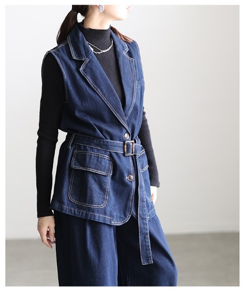 Sawa a la mode（サワアラモード）の「デニムベスト＆ワイドパンツセットアップ（セットアップ・レディース・ネイビー・FREE）」の13枚目の写真