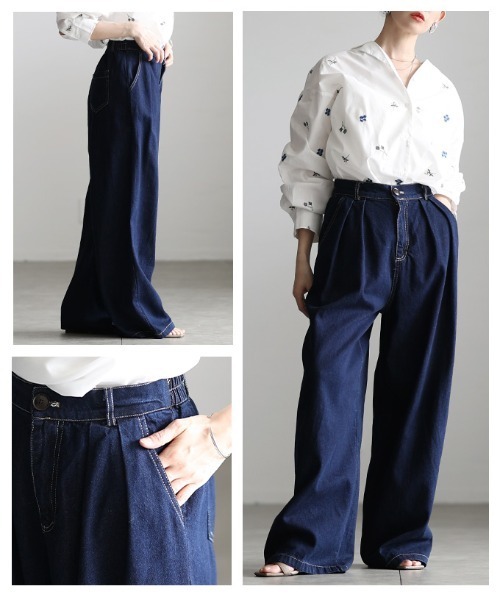 Sawa a la mode（サワアラモード）の「デニムベスト＆ワイドパンツセットアップ（セットアップ・レディース・ネイビー・FREE）」の17枚目の写真