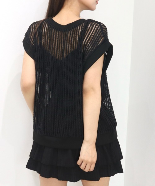 CECIL McBEE(セシルマクビー)の「クロシェ風レースフレンチスリーブプルオーバー(ニット/セーター・レディース・ブラック/ベージュ・MEDIUM/LARGE)」の5枚目の写真