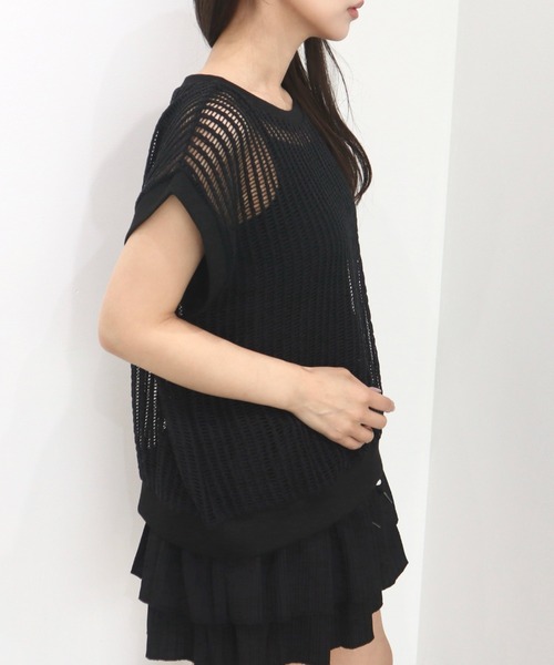 CECIL McBEE(セシルマクビー)の「クロシェ風レースフレンチスリーブプルオーバー(ニット/セーター・レディース・ブラック/ベージュ・MEDIUM/LARGE)」の6枚目の写真