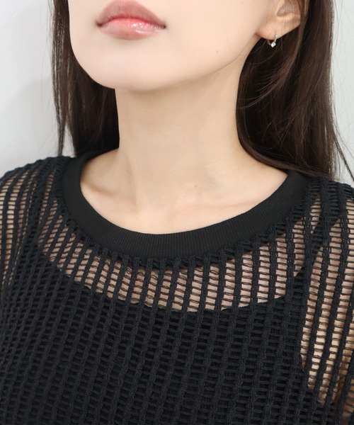 CECIL McBEE(セシルマクビー)の「クロシェ風レースフレンチスリーブプルオーバー(ニット/セーター・レディース・ブラック/ベージュ・MEDIUM/LARGE)」の7枚目の写真