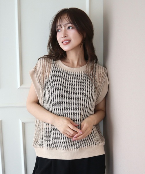 CECIL McBEE(セシルマクビー)の「クロシェ風レースフレンチスリーブプルオーバー(ニット/セーター・レディース・ブラック/ベージュ・MEDIUM/LARGE)」の10枚目の写真