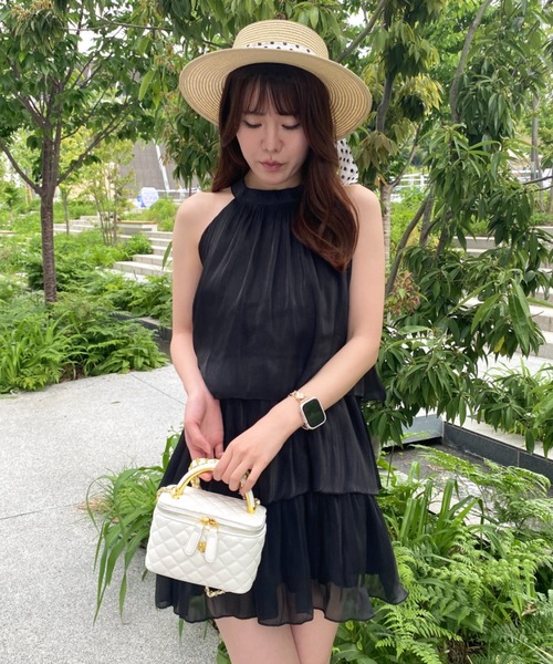 Mejoul（メジュール）の「【2026春夏新作】ホルターネックシフォンティアードフレアミニワンピース（ワンピース・レディース・アイボリー/ブラック/ピンク・F）」の17枚目の写真