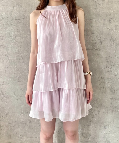 Mejoul（メジュール）の「【2026春夏新作】ホルターネックシフォンティアードフレアミニワンピース（ワンピース・レディース・アイボリー/ブラック/ピンク・F）」の6枚目の写真